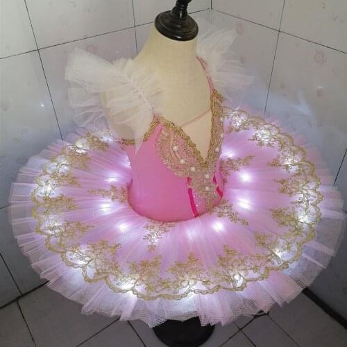 White Pink Blue Child Girls ballet Dress Light Up Leotard Tutu LED Ballet Tutu Ballerina Children Swan Lake Ballet Dress Girl