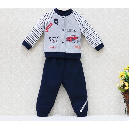 2019 Little Q Long Sleeve Baby Boys Pure Cotton Long Sleeve Blouse+Long pants Clothing Set O neck Fashion Kids Clothes Outfits