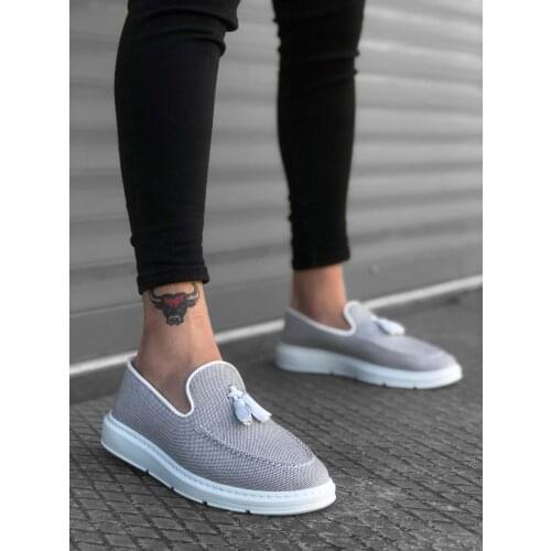 BA0005 Step-in High Base Classic Linen Gray Tassels Men Shoes