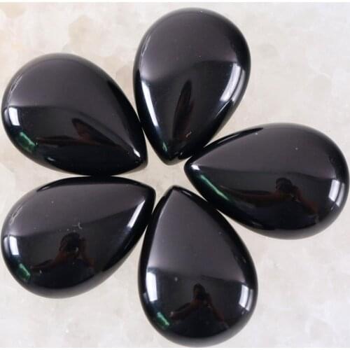 5Pcs Cabochon CAB Natural Stone No Drilled Hole Water Drop Bead for Men Women DIY Jewelry Making Necklace Ring Black Onyx Bead
