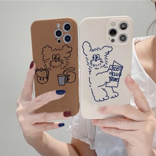 Cute Ins Line Dog Case For Huawei P50 P40 P30 P20 Honor Mate 20 10i 10 8X 9C 9 Lite E Pro P Smart 2021 Y9 Prime Y7 Y6 2019 Capas