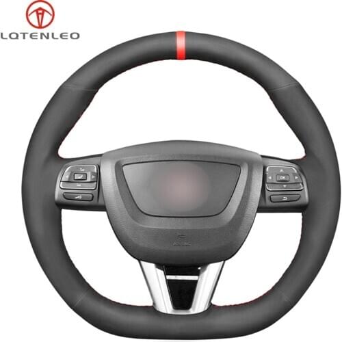 LQTENLEO Black Suede Car Steering Wheel Cover For Seat Leon Altea Leon Cupra 2008-2012 Toledo 2012-2014 Alhambra 2010-2015