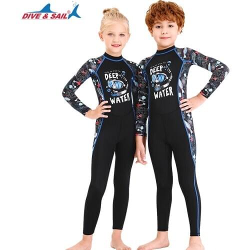 Unisex Children Kids Diving Wetsuit Boys Girls Long Sleeve Jumpsuit Breathable Underwater Surfing Wetsuit One-piece Swimwear