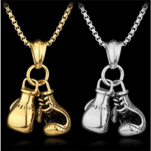 Dropshipping Men Boys Pair Boxing Glove Necklaces fashion Sport Fitness Jewelry necklace Charm custom statement gifts