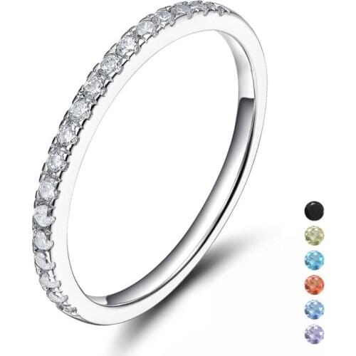EAMTI 925 Sterling Silver Rings Women Wedding Band Engagement Cubic Zirconia Thin 2mm Ring Fashion Female S925 Jewelry Size 3