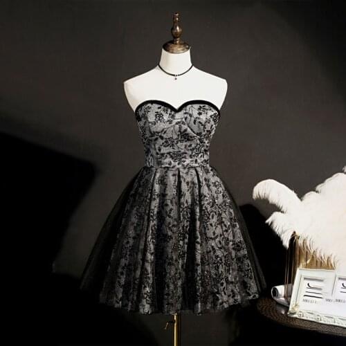 Elegant Sequins Floral Print Prom Dress Bow Strapless Sleeveless New Backless Above Knee A-Line For Women Party Prom Gown B781