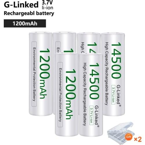 G-Linked 6PCS 3.7V AA 14500 Rechargeable Battery 2A 1200mAh Li-Ion Lithium Batteries for Led Flashlight Mouse 14500 Battery