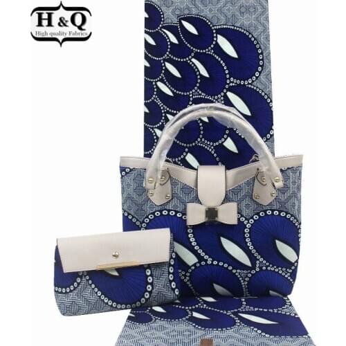 H&Q popular african batik handbag and samll purse bag matching 6 yards/pcs ankara 100% cotton batik fabric three-piece for party