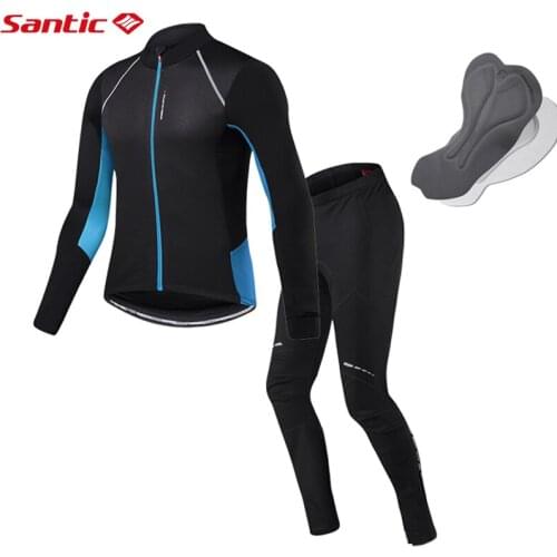 Santic Cycling Set Winter Men Thermal Fleece Windbreaker Bike Jacket Italian Imported 4D Pad Pants Roupa Ciclismo Reflective