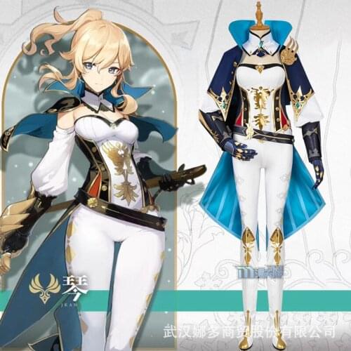 Genshin Impact Qin Cosplay Costume Wig Anime Game Uniform Cloak Set Women Dress Halloween Party Full Set
