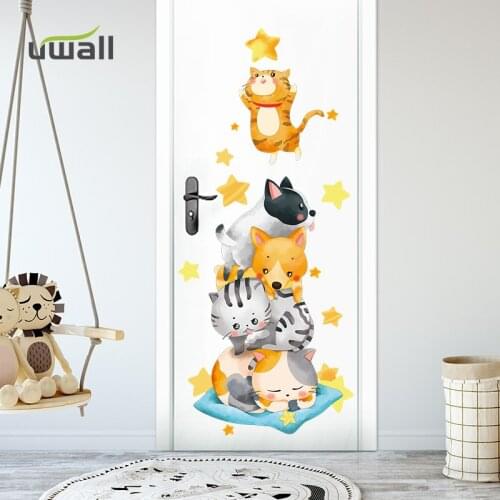 Creative Cartoon Cute Cat Wall Stickers Home Decor Kids Room Self Adhesive Decor Stickers Baby Bedroom Decoration Door Sticker