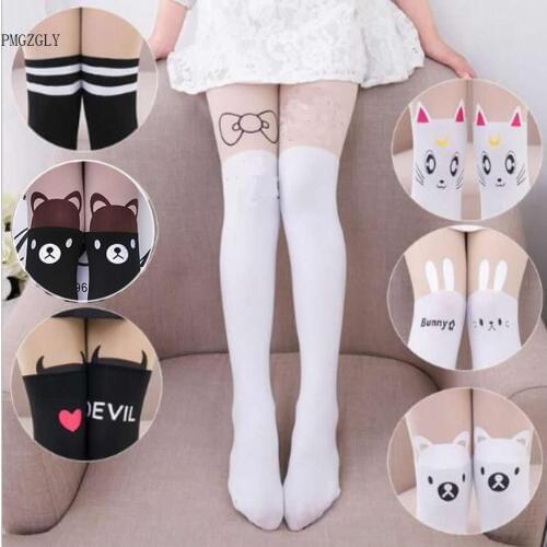 Baby Cute Pantyhose Kids tights Knee Fake Velvet Stocking White Cartoon cat Childrens Princess Girl Tights Stockings Tights 29