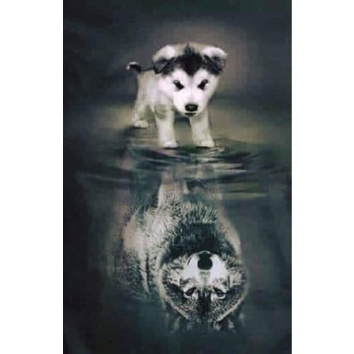 Diy Diamond Art Painting Dog with Wolf Shadow Mosaic Pasted Embroidery Patterns Needlework Cross Stitch Kits HandCrafts