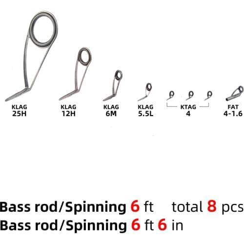 NooNRoo Kit for BASS 6' or 6'6" Spinning Fishing Rod Guide Set Kit Stainless Steel Guide DIY Fishing Rod Accessory