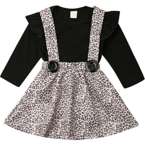 New Fall Winter Spring Baby Girls Clothes Sets Autumn Newborn Leopard Long Sleeve Romper Skirt Halter Strap Skirt Overall Dress