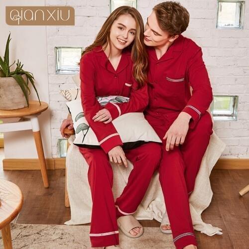 Autumn couple models mens long-sleeved pajamas set cotton wedding birthday year home service