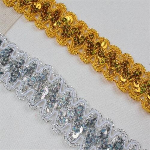 Sequined Braided Lace Ribbon Gold and silver lace stage costume Sewing accessories DIY polyester material length 13 meters
