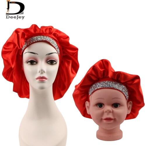 Custom Bling Bonnet Hair Satin Bonnet Wholesale Double Layer diamond bonnets Silk Shiny with rhinestone mum and me mother child