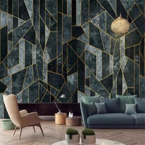 Custom Wallpaper Modern Creative 3D Geometric Lines Golden Abstract 3D Photo Murals Living Room 3D Sticker