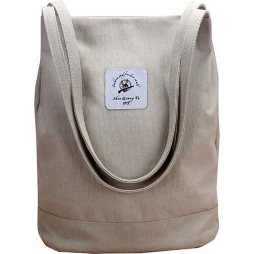 Casual Canvas Bag Women Portable Tote Shoulder Shopping Bags Multifunction Reusable Shopping Bag Large Capacity Pack Solid Bolsa