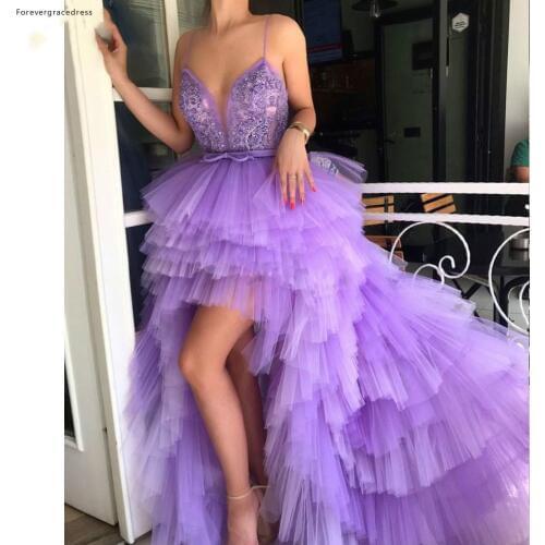 Sexy High Low Prom Dresses African Black Girls Light Purple Tulle Pageant Holidays Graduation Wear Formal Evening Party Gowns