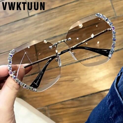 VWKTUUN Rimless Sunglasses Woman Polygonal Glasses UV400 Oversized Women Sunglasses Crystal Gradeient Lens Sun glasses