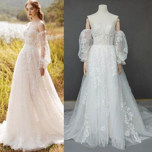 Princess Rustic Long Sleeves Wedding Dress Zipper Custom Made Plus Size Garden Tulle 2021 Sweetheart Sweep Train Bridal Gown