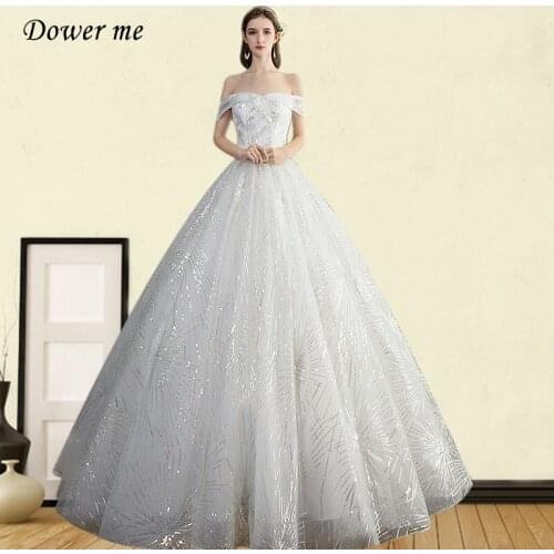 Sparkling Wedding Dresses GR700 Plus Size Wedding Dress Boat Neck Long Bridal Gowns Off The Shoulder 2020 Vestidos De Novia