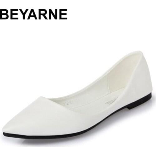 BEYARNELovery Comfortable Zapatos Mujer Soft Pointy Toe loafers Plus size 35-45 women brand bag Shoes flat Slip-On SpringE481