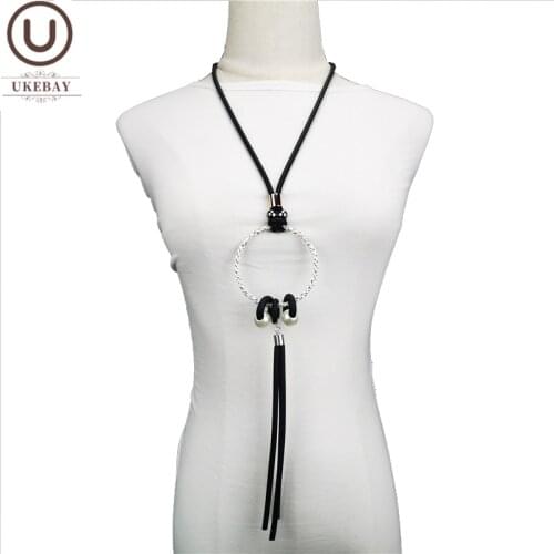 UKEBAY New Alloy Round Circle Pendant Necklace Women Long Necklace Rubber Handmade Luxury Designer Jewelry Bohemia Accessories