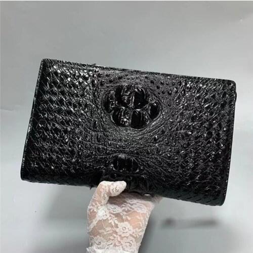 Knitted Designer Exotic Genuine Alligator Skin Men Woven Clutch Purse Authentic True Crocodile Leather Male Large Wristlets Bag