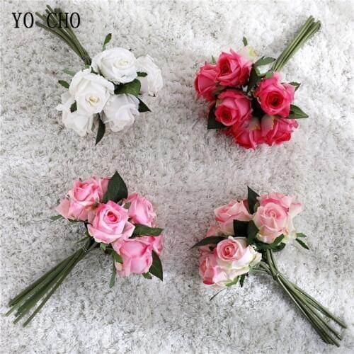 YO CHO Artificial Flowers Roses Silk Bouquet 7 Heads Roses Flore Wedding Bouquet Table Home Vase DIY Decor Fake Flowers Bundle
