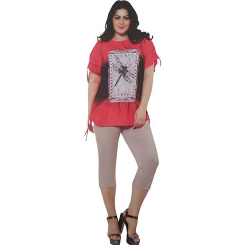 Womens Cubic Zirconia Butterfly Patterned Laced Back Window Short-Sleeve Large Size Tunic 12251-Ö-N 431595338