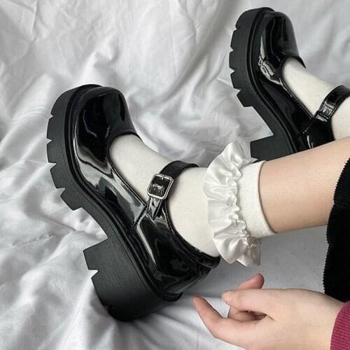 Womens Shoes Round Toe Small Leather Shoes Womens British Style 2021 New Japanese Black Thick-soled Buckle Mary Jane Shoes