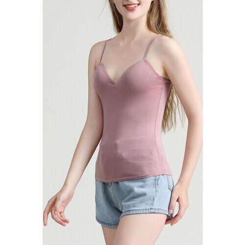 Women Korean Slim Modal Sling Sleeveless V-Neck Vest With Chest Pad Gift For Girl Friend Wife A66