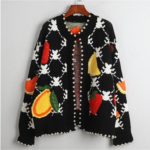 New Fashion 2020 Women Autumn Winter Sweater Female Warm Long Sleeve Fruit Jacquard Sweaters Cardigans Lady Open Stitch Sweater