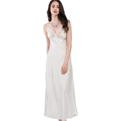 Lace Sexy Sling Sleeping Dress Satin Silk Sleepwear Women Faux Silk Long Bathrobes Female Sleeveless V-Neck Nightgowns C1618