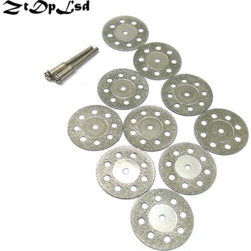 ZtDpLsd 10Pcs 30mm Mini Diamond Grinding Cutting Wheel Discs Sharpener Cut Off Saw Blade +2 Pcs 3mm Shank Rod Dremel Rotary Tool