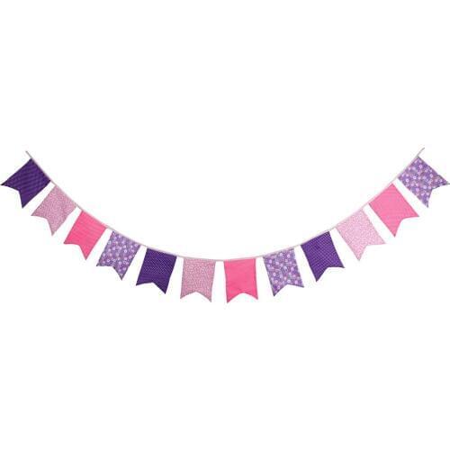 1pcs 3.1M Pink Purple Wedding Cotton Bunting Banners Children Birthday Party Decoration Pennant Baby Room Take Photo Decor Flags