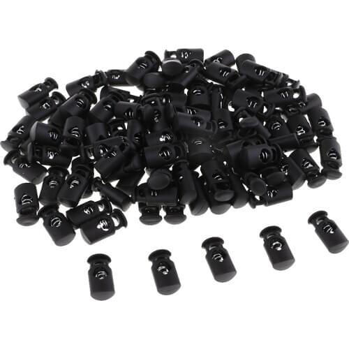 100pack Black Plastic Toggle Spring Clasp Stop Single Hole String Cords Locks