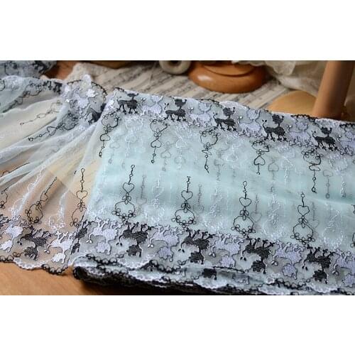 2m/lot 24Cm Exquisite light blue mesh embroidery lace trim bilateral embroidery lace accessories / baby clothing lace SC570