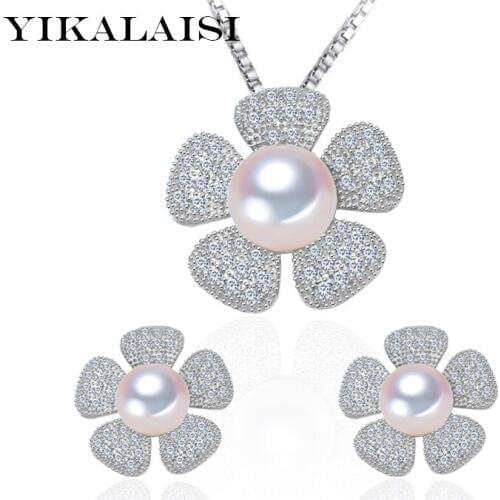 2017 100% genuine natural freshwater pearl pendant and earrings for women 925 sterling silver jewelry sets weddings gifts