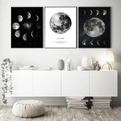 3 Pieces Full Moon Phases Canvas Poster Printed Modular Nordic Painting Pictures for Bedroom Wall Art Home Decor
