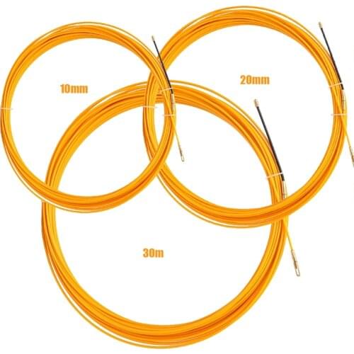 10M/20M/30M Cable Puller Fish Tape Yellow Cable Fiberglass Fish Tape Reel Puller Fiberglass Metal Wall Wire Conduit 3mm