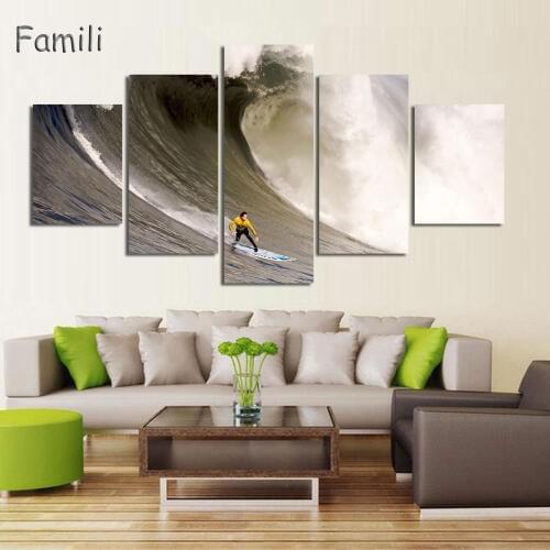 5 Piece Wall Art Painting Canvas Painting Surf At Sea Natural Beauty Painting Modern Picture Home Decor For Living Room gift