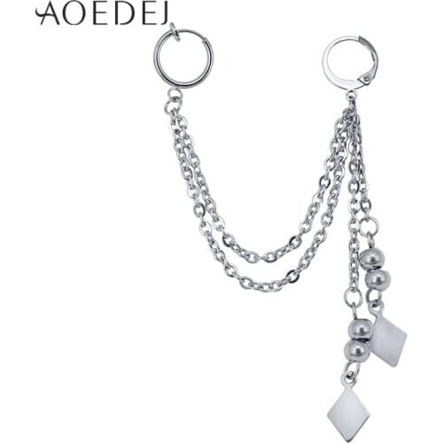 AOEDEJ Mens Hip Hop Hoop Earrings with Long Chain Tassel Ear Cuff Double Hoops Korean Earrings Punk Jewelry