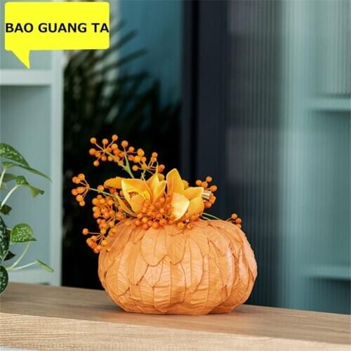 BAO GUANG TA Modern Simple Pumpkin Vase Home Decor Plant Art Sculpture Resin Dried Flower Craft Desktop Decoration Office R5470