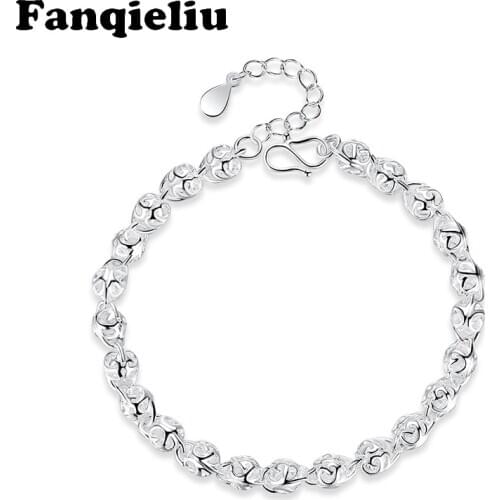 Fanqieliu 925 Sterling Silver Bracelets For Women Hollow Out Silver Beads Extend Chain Bracelet FQL20316