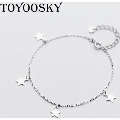 TOYOOSKY 2019 100% 925 Sterling Silver Contracted Women 4 Star Bracelet 16cm For Gift Girls Lady Drop Shipping Fashion Jewelry