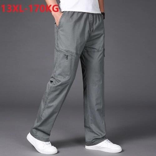 Summer Men casual cargo pants cotton plus size 8XL 10XL 13XL safari style pockets pants daily straight loose pants armygreen